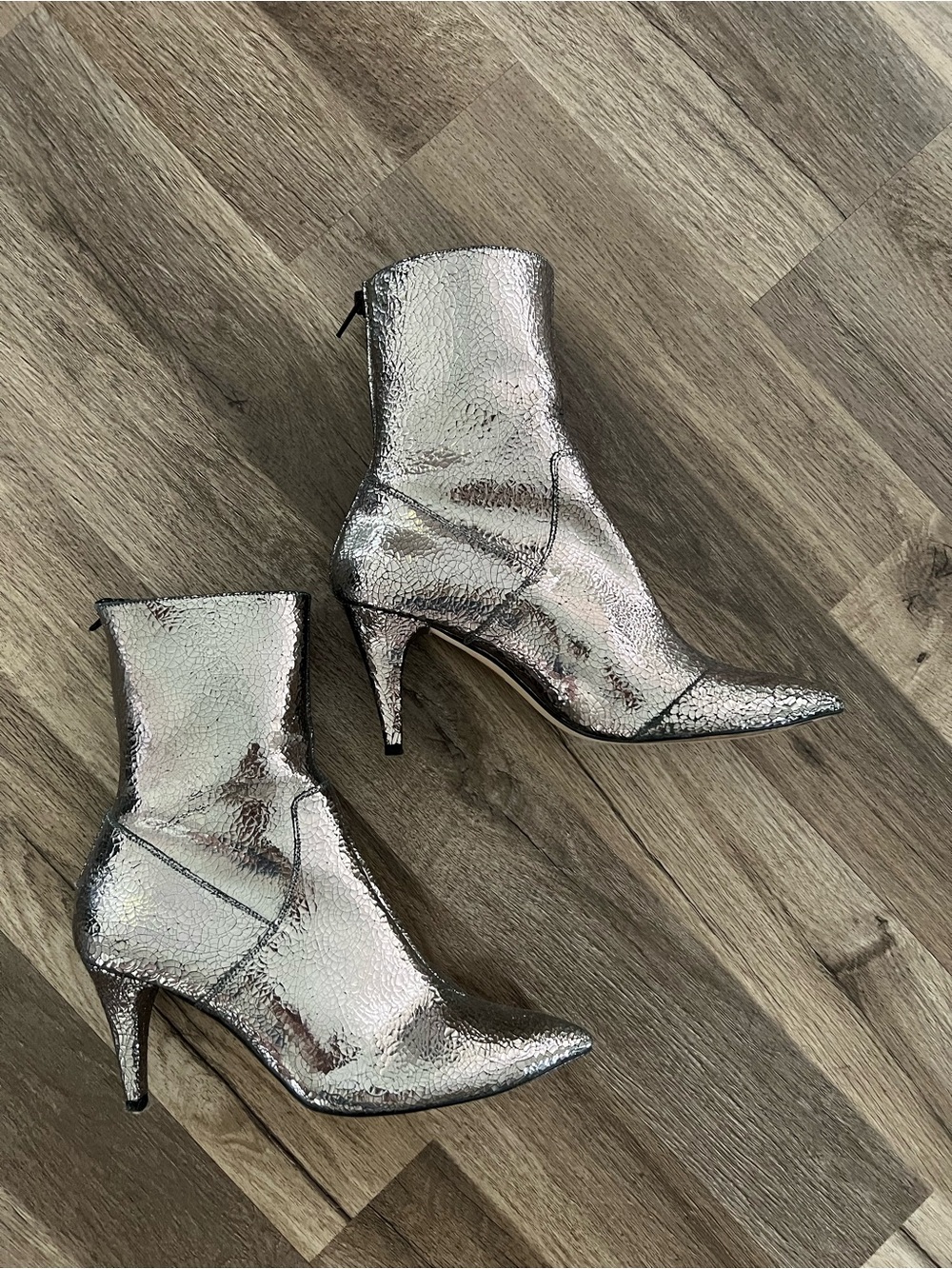Free People Metallic Silver Pointed Ankle Boots